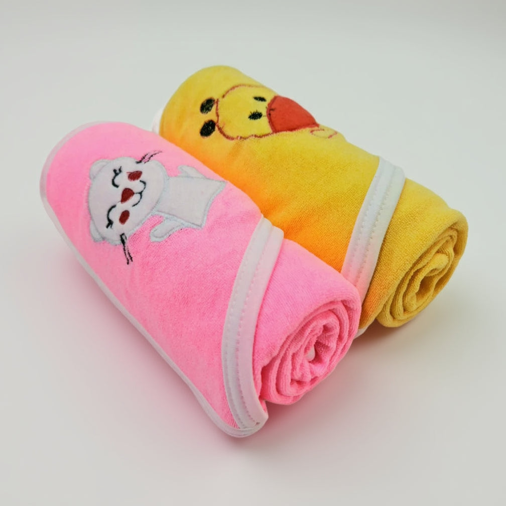 First Kick Baby Cotton Bath Towels New Born Combo Pack Of Hooded Soft Wrapping Towel Pack Of 2(70 Cm X 66 Cm) Set Of 2, Pink