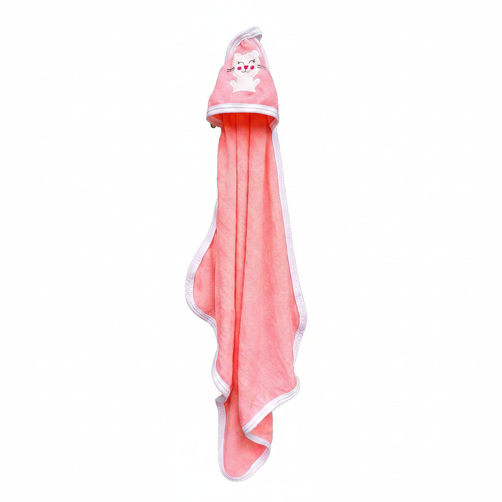 First Kick Baby Cotton Bath Towels New Born Combo Pack Of Hooded Soft Wrapping Towel Pack Of 2(70 Cm X 66 Cm) Set Of 2, Pink