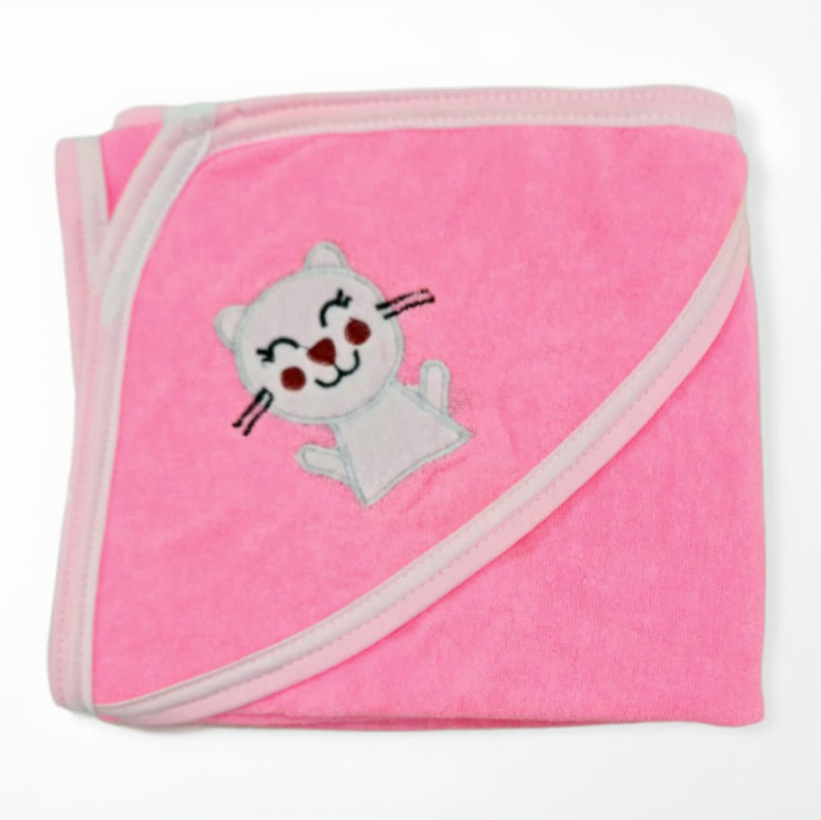 First Kick Baby Cotton Bath Towels New Born Combo Pack Of Hooded Soft Wrapping Towel Pack Of 2(70 Cm X 66 Cm) Set Of 2, Pink