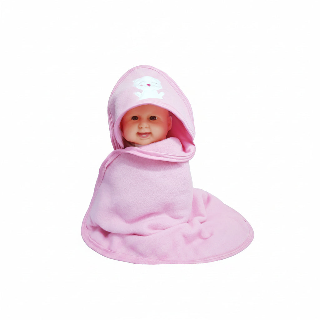 First Kick Baby Cotton Bath Towels New Born Combo Pack Of Hooded Soft Wrapping Towel Pack Of 2(70 Cm X 66 Cm) Set Of 2, Pink