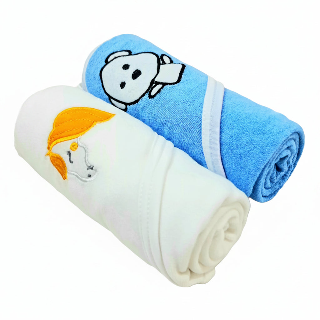 First Kick Baby Cotton Bath Towels New Born Combo Pack Of Hooded Soft Wrapping Towel Pack Of 2(70 Cm X 66 Cm) Set Of 2, Pink