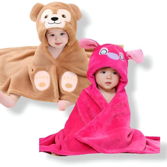 First Kick Baby Hooded Quick Absorb Bath Towels Pack of 2 (0–6 Months, 83 × 80 cm)