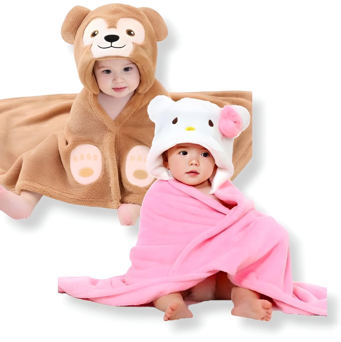 First Kick Baby Hooded Quick Absorb Bath Towels Pack of 2 (0–6 Months, 83 × 80 cm)