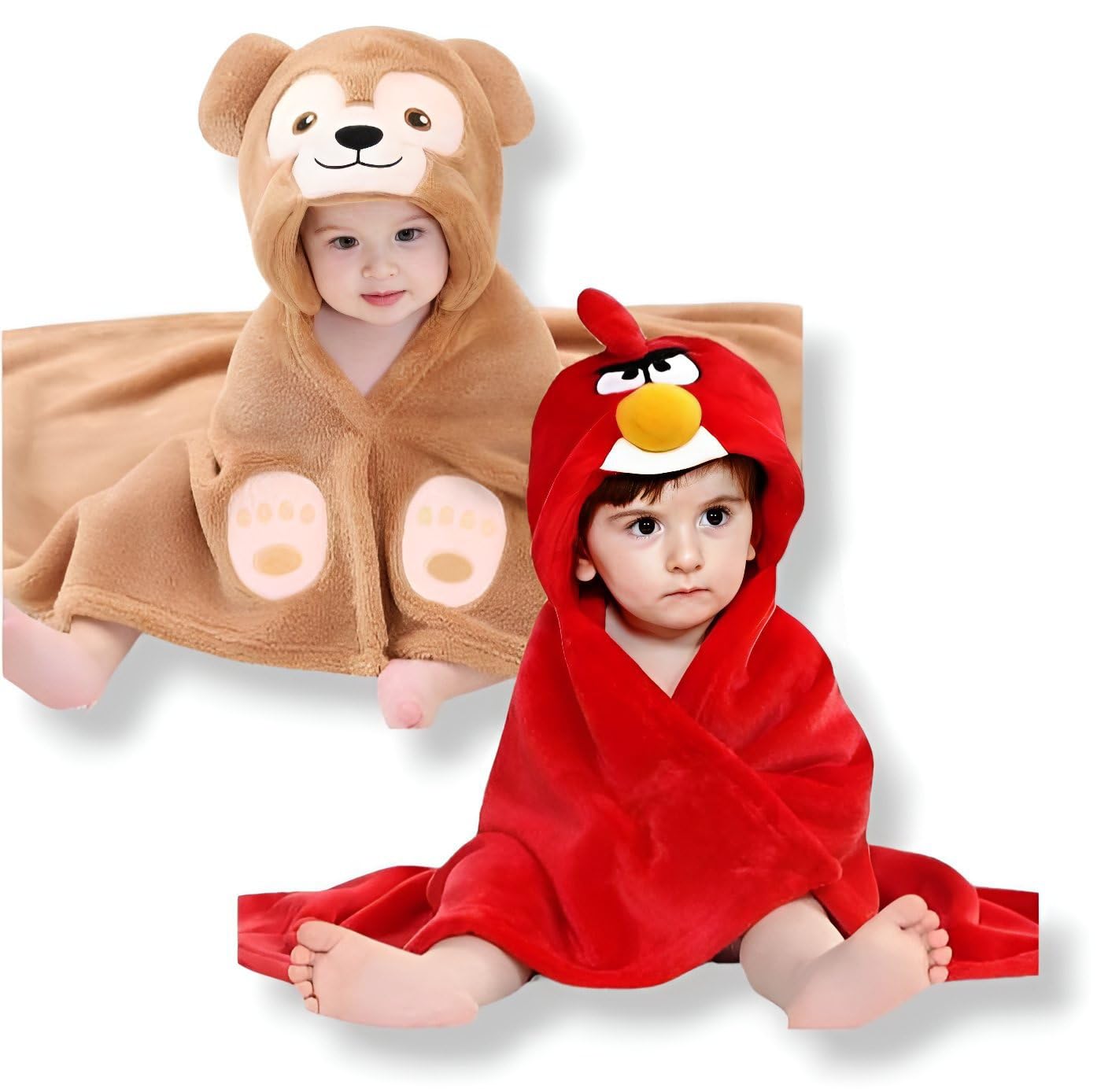 First Kick Baby Hooded Quick Absorb Bath Towels Pack of 2 (0–6 Months, 83 × 80 cm)