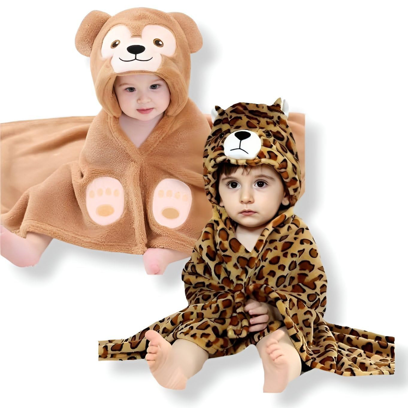 First Kick Baby Hooded Quick Absorb Bath Towels Pack of 2 (0–6 Months, 83 × 80 cm)