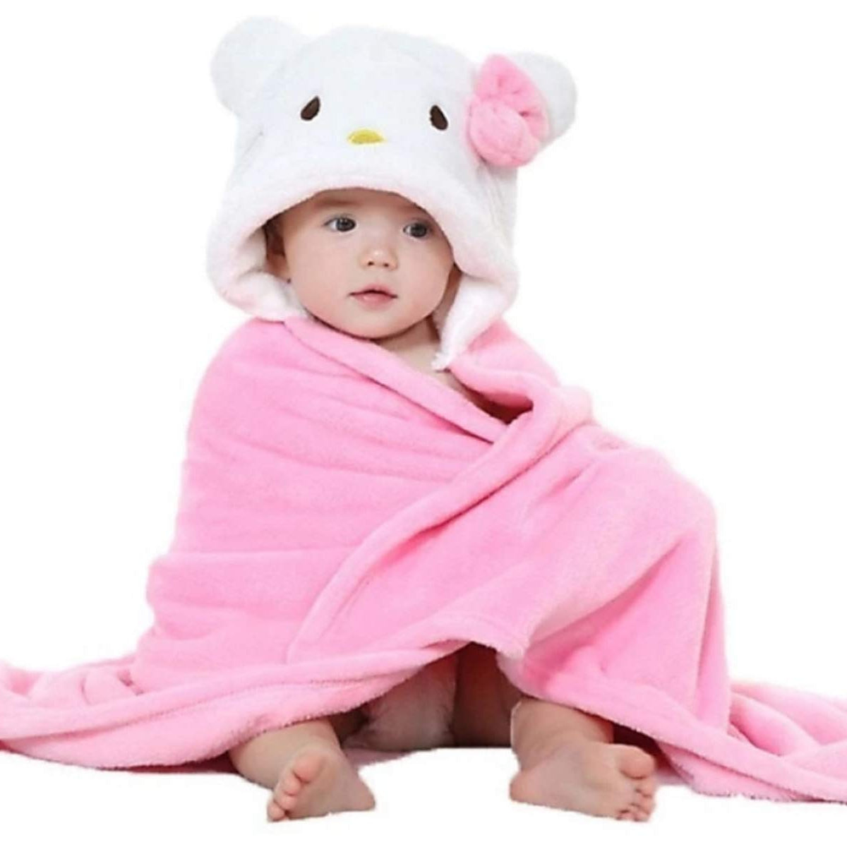 First Kick Baby Hooded Quick Absorb Bath Towels Pack of 2 (0–6 Months, 83 × 80 cm)