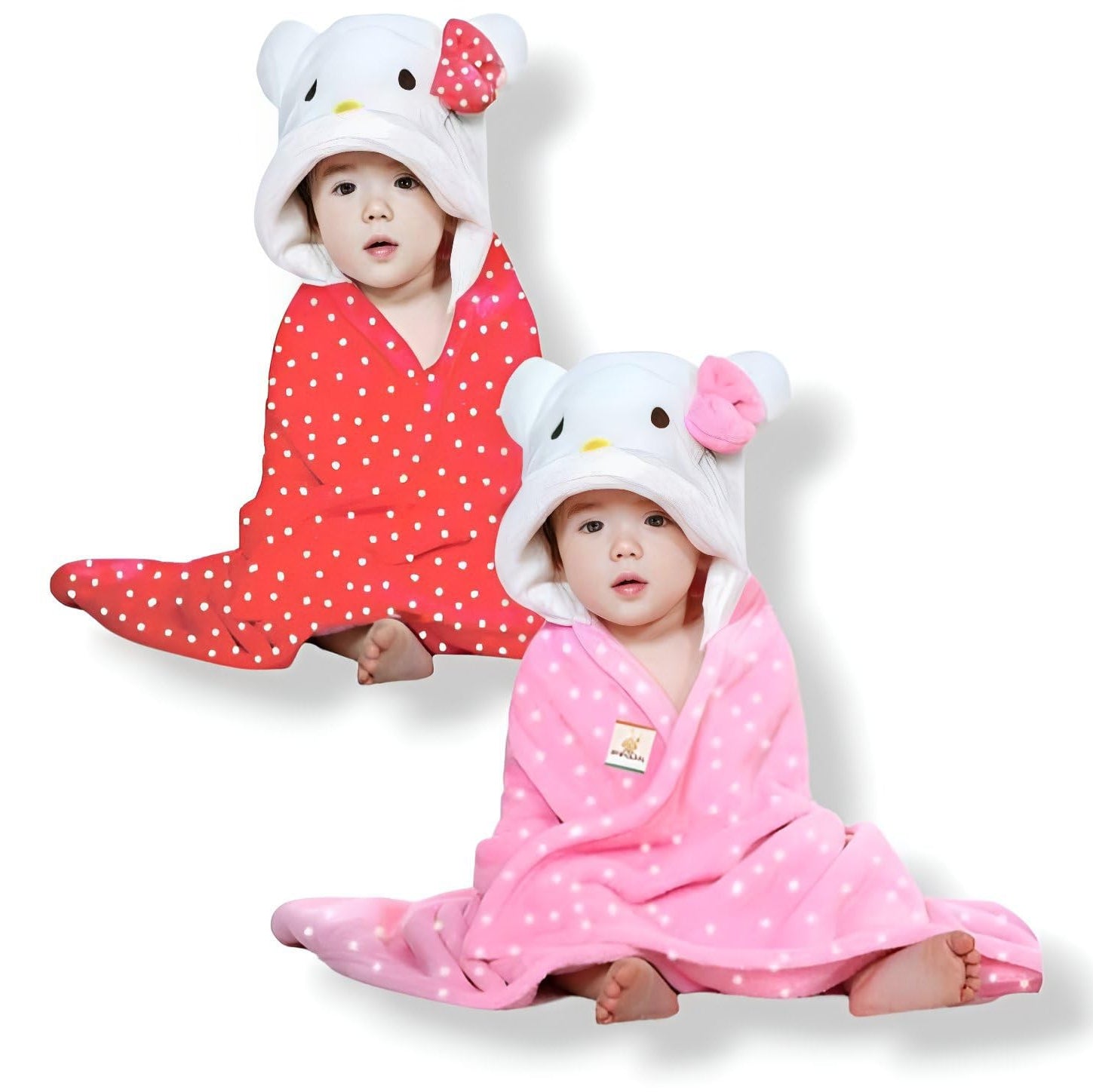 First Kick Baby Hooded Quick Absorb Bath Towels Pack of 2 (0–6 Months, 83 × 80 cm)