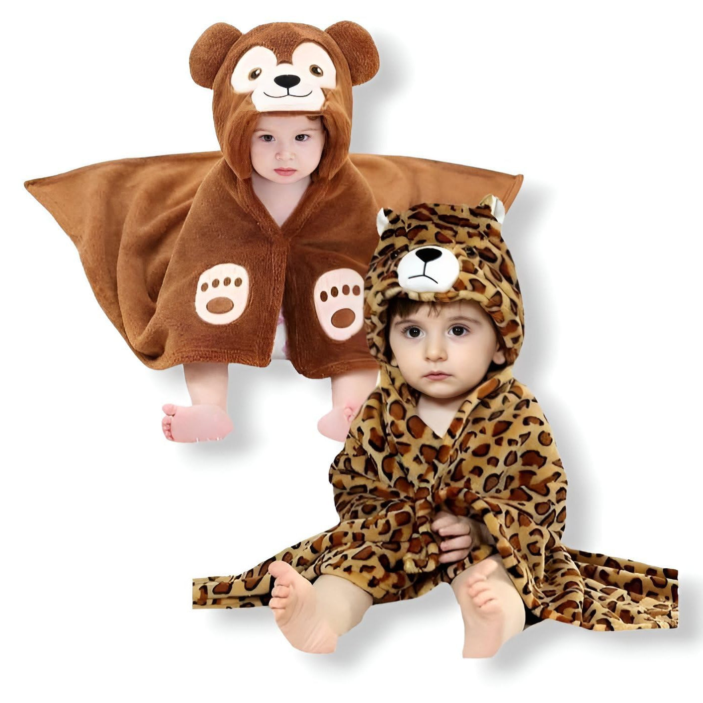 First Kick Baby Hooded Quick Absorb Bath Towels Pack of 2 (0–6 Months, 83 × 80 cm)