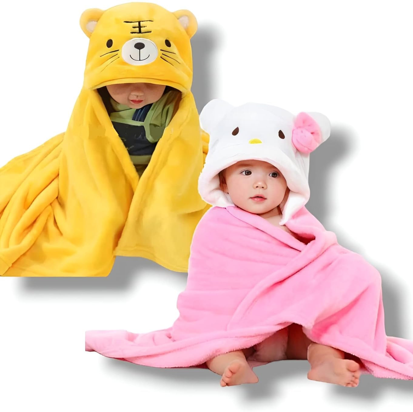 First Kick Baby Hooded Quick Absorb Bath Towels Pack of 2 (0–6 Months, 83 × 80 cm)