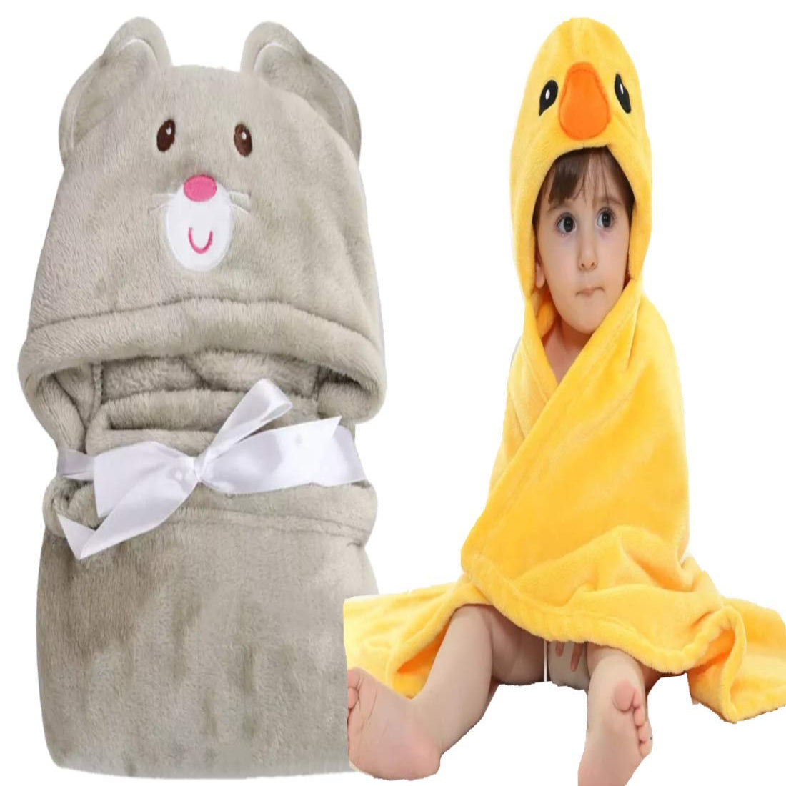 Brandonn Super Soft Baby Blanket & Bathrobe Combo Pack (Yellow/Blue, 0–6 Months, 80 × 80 cm)