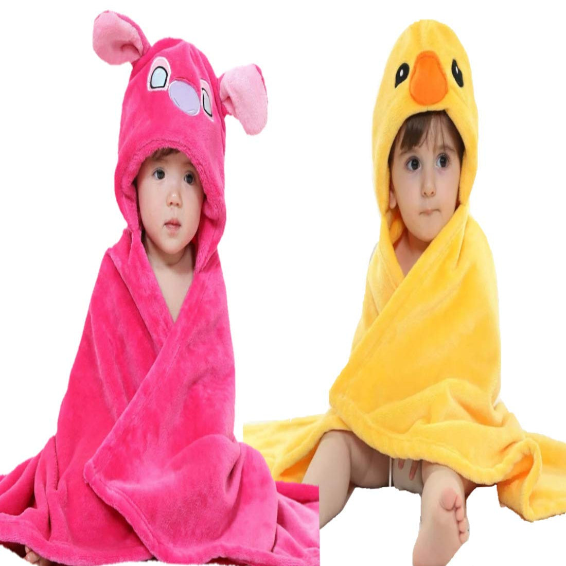 Brandonn Super Soft Baby Blanket & Bathrobe Combo Pack (Yellow/Blue, 0–6 Months, 80 × 80 cm)