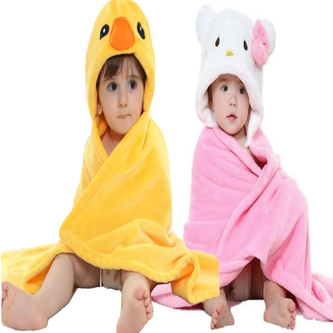 Brandonn Super Soft Baby Blanket & Bathrobe Combo Pack (Yellow/Blue, 0–6 Months, 80 × 80 cm)
