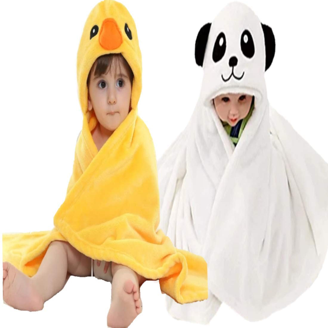 Brandonn Super Soft Baby Blanket & Bathrobe Combo Pack (Yellow/Blue, 0–6 Months, 80 × 80 cm)