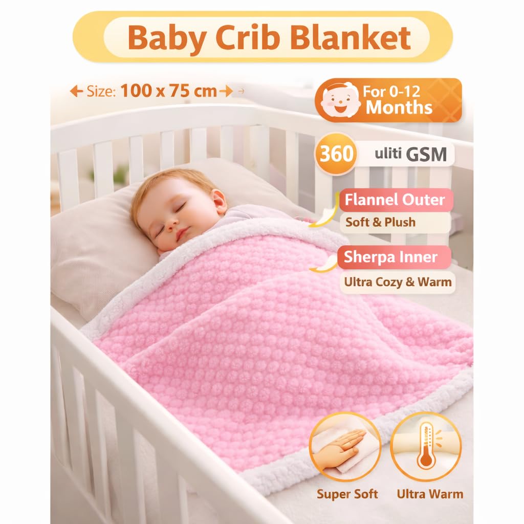 First Kick Premium Flannel Sherpa Baby Blanket (100 × 75 cm, 0–12 Months)