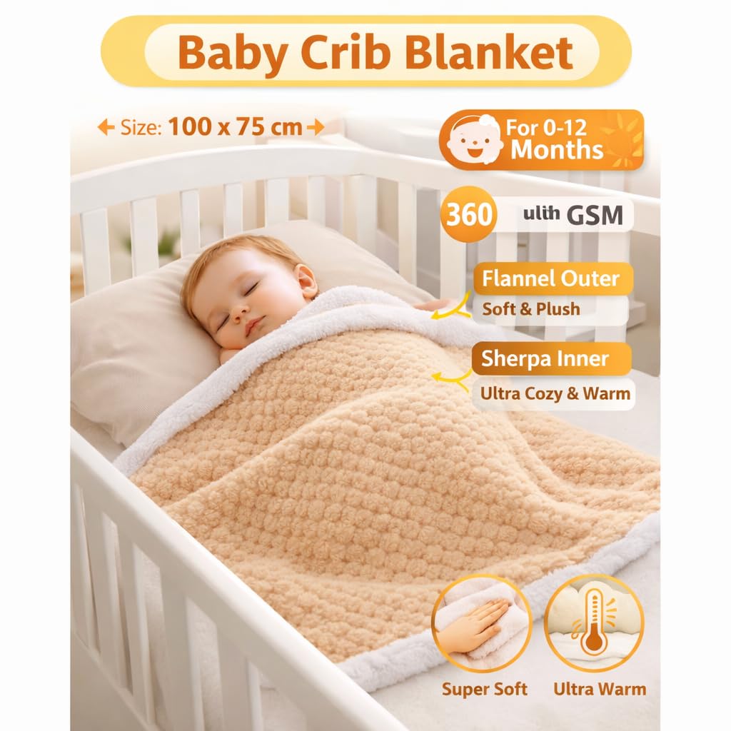 First Kick Premium Flannel Sherpa Baby Blanket (100 × 75 cm, 0–12 Months)