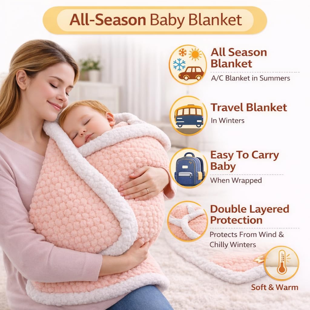 First Kick Premium Flannel Sherpa Baby Blanket (100 × 75 cm, 0–12 Months)