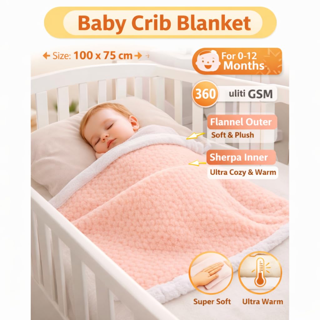 First Kick Premium Flannel Sherpa Baby Blanket (100 × 75 cm, 0–12 Months)
