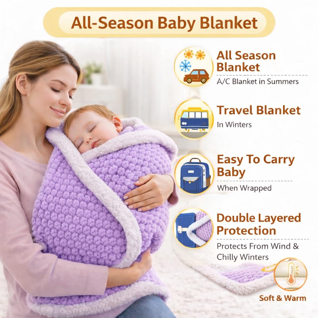 First Kick Premium Flannel Sherpa Baby Blanket (100 × 75 cm, 0–12 Months)