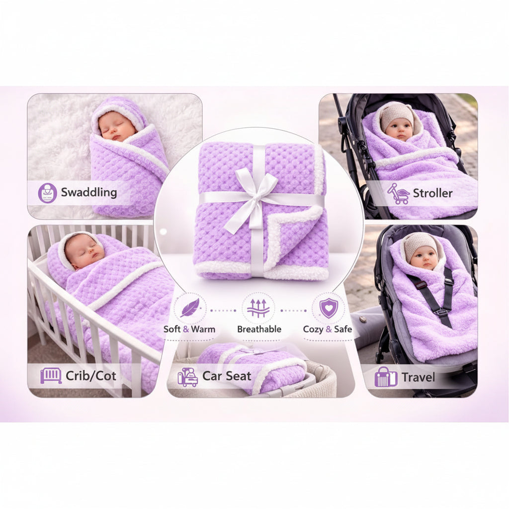 First Kick Premium Flannel Sherpa Baby Blanket (100 × 75 cm, 0–12 Months)