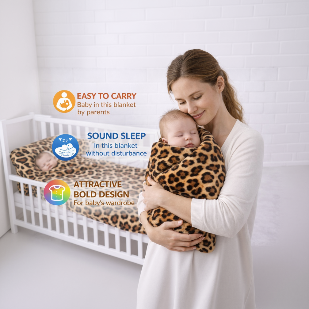 BRANDONN New born Baby Blanket Gift Pack of Crib Swaddle Sheet Wrapper Puppies & leopard Prints Pack of 1 Pc, (0 - 12 Months)