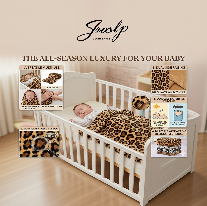 BRANDONN New born Baby Blanket Gift Pack of Crib Swaddle Sheet Wrapper Puppies & leopard Prints Pack of 1 Pc, (0 - 12 Months)