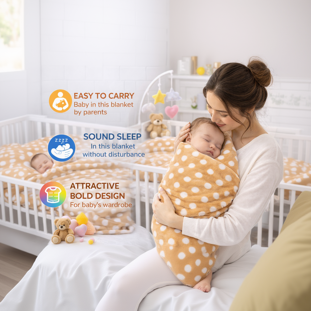 BRANDONN Newborn Baby Swaddle Blanket Gift Pack – Polka Print, 100 x 75 cm (0–12 Months)