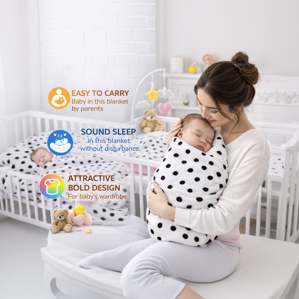 BRANDONN Newborn Baby Swaddle Blanket Gift Pack – Polka Print, 100 x 75 cm (0–12 Months)