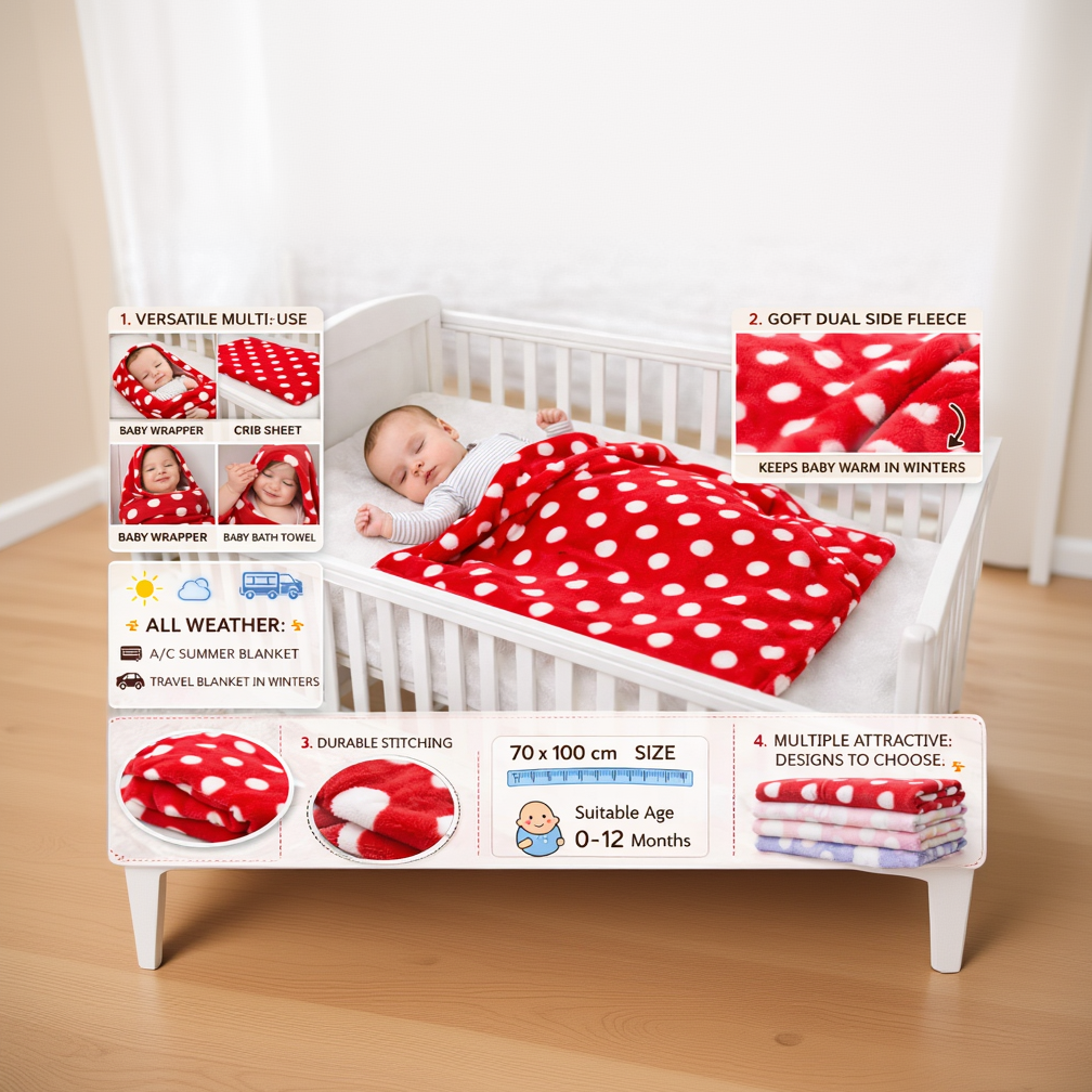 BRANDONN Newborn Baby Swaddle Blanket Gift Pack – Polka Print, 100 x 75 cm (0–12 Months)