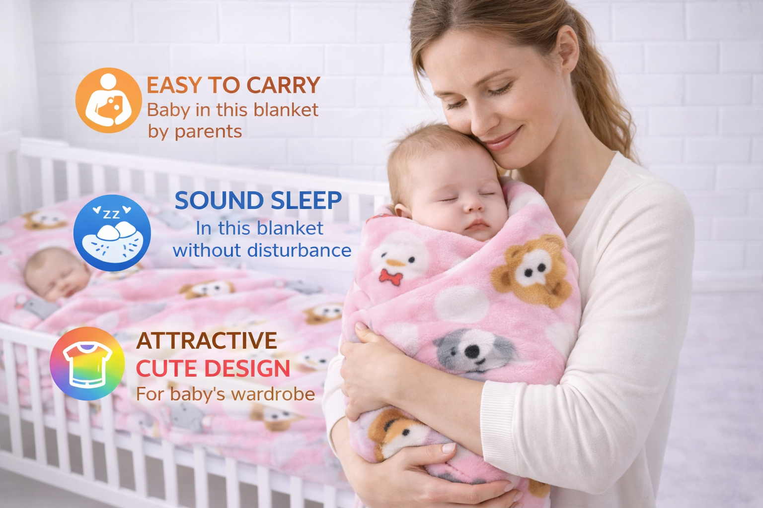 BRANDONN Newborn Baby Blanket & Swaddle | Puppy Print | 0–12 Months (Pack of 1)