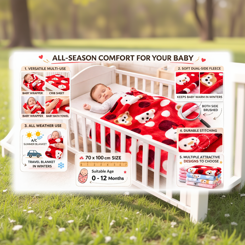 BRANDONN New born Baby Blanket Gift Pack of Crib Swaddle Sheet Wrapper Puppies & leopard Prints Pack of 1 Pc, (0 - 12 Months)