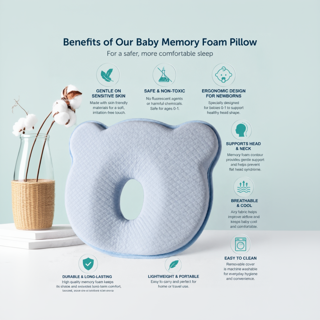 BRANDONN Baby Memory foam Apple Shaped Neck Support Pillow for Head