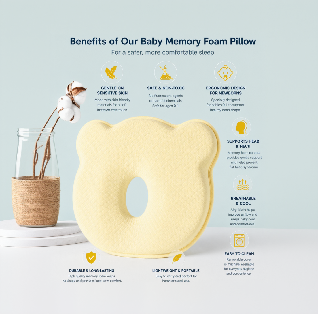 BRANDONN Baby Memory foam Apple Shaped Neck Support Pillow for Head