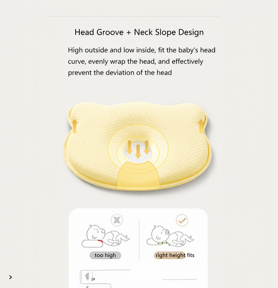 BRANDONN Baby Memory foam Apple Shaped Neck Support Pillow for Head
