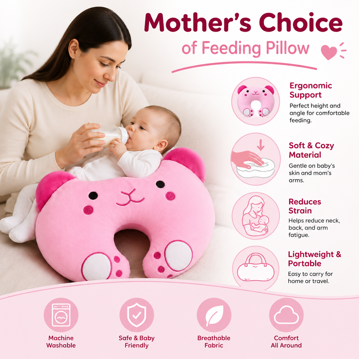 BRANDONN Baby U-Shaped Neck Support & Feeding Pillow