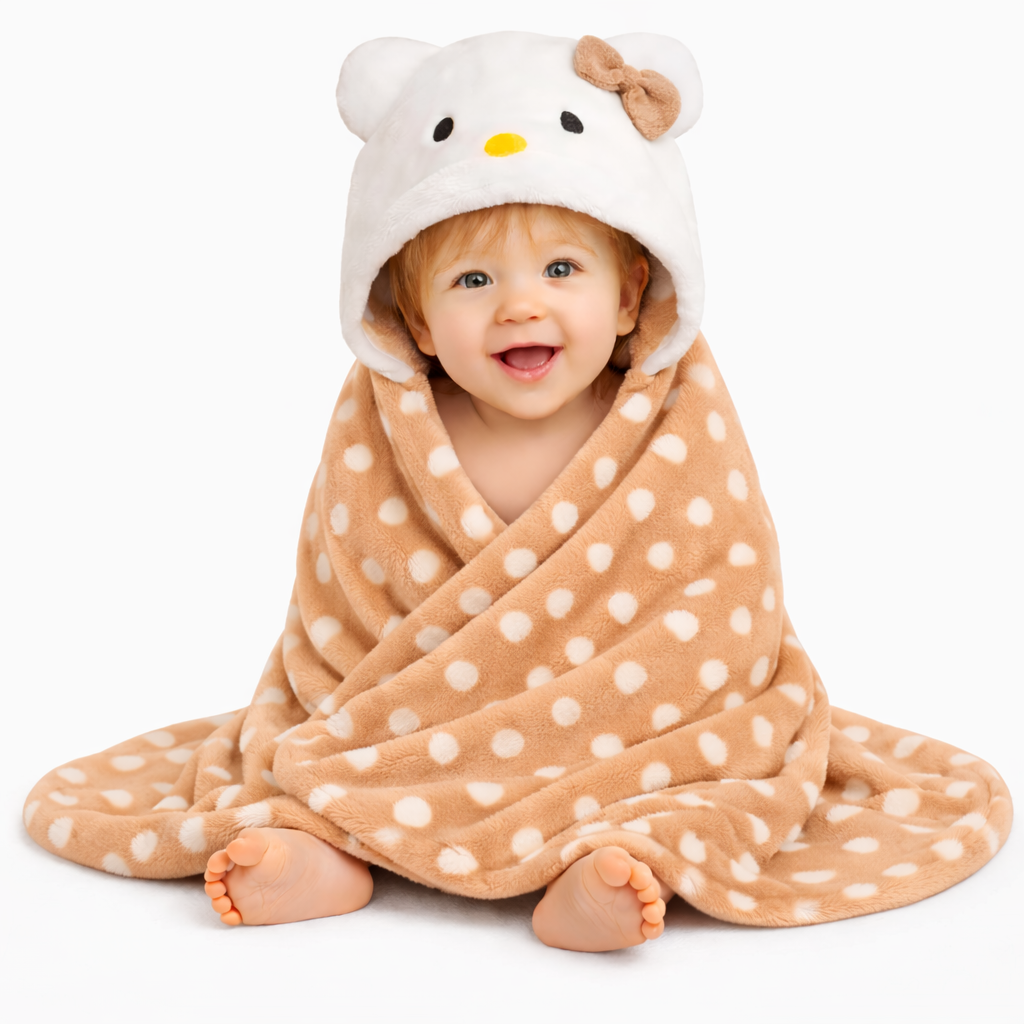 BRANDONN Hooded Baby Blanket | Polka Print | 82x82 cm | 0-12 Months | 1 Pc.