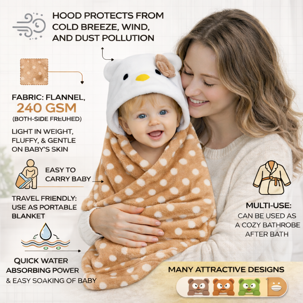 BRANDONN Newborn Polka Dot Ultra-Soft Hooded Baby Bath Towel & Bath Gown