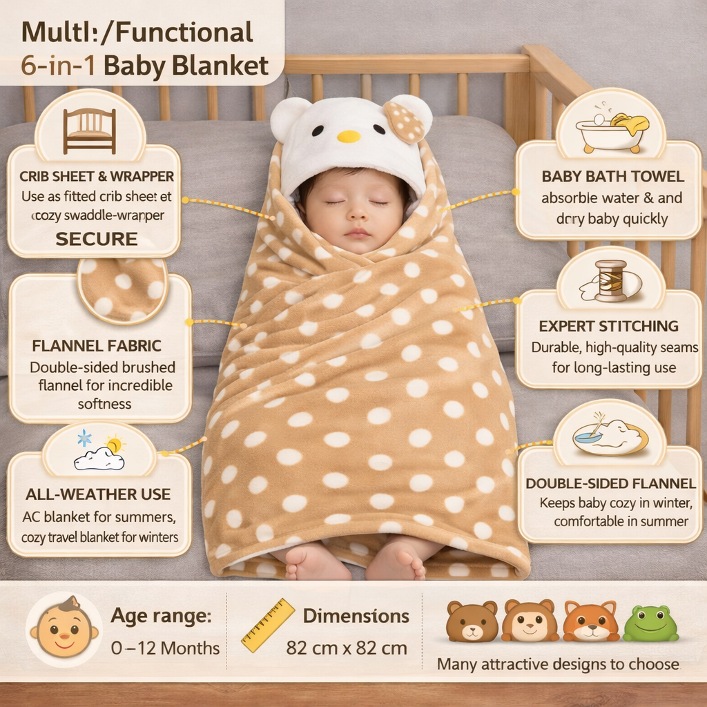 BRANDONN Newborn Polka Dot Ultra-Soft Hooded Baby Bath Towel & Bath Gown