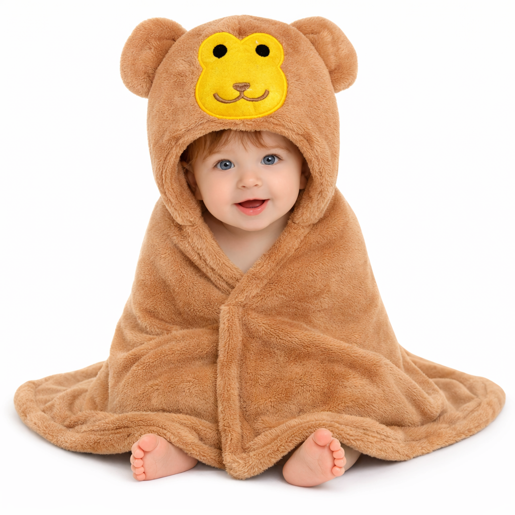 BRANDONN Hooded Newborn Baby Blanket & Swaddle Wrapper, Ultra Soft, 82 x 82 cm, 0–12 Months, Pack of 1