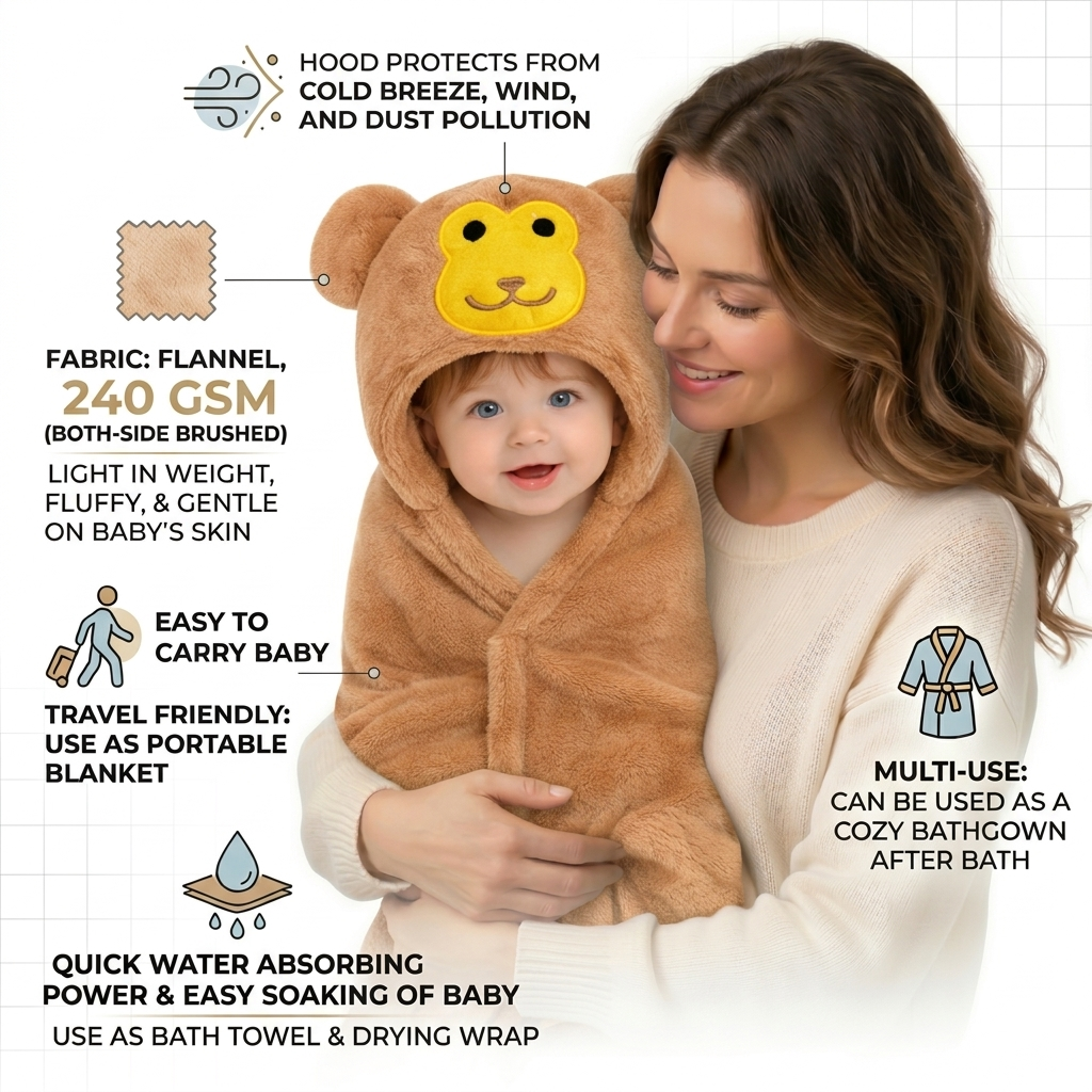 BRANDONN Newborn Hooded Baby Swaddle Blanket – Crib Wrapper (82 x 82 cm, 0–12 Months, 1 Pc)
