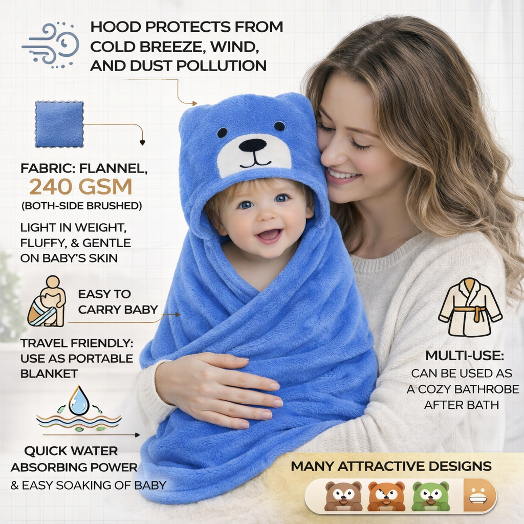 BRANDONN Newborn Hooded Baby Swaddle Blanket – Crib Wrapper (82 x 82 cm, 0–12 Months, 1 Pc)