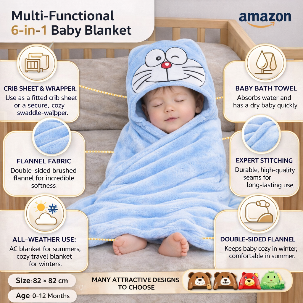 BRANDONN UltraSoft Hooded Baby Bath Towel