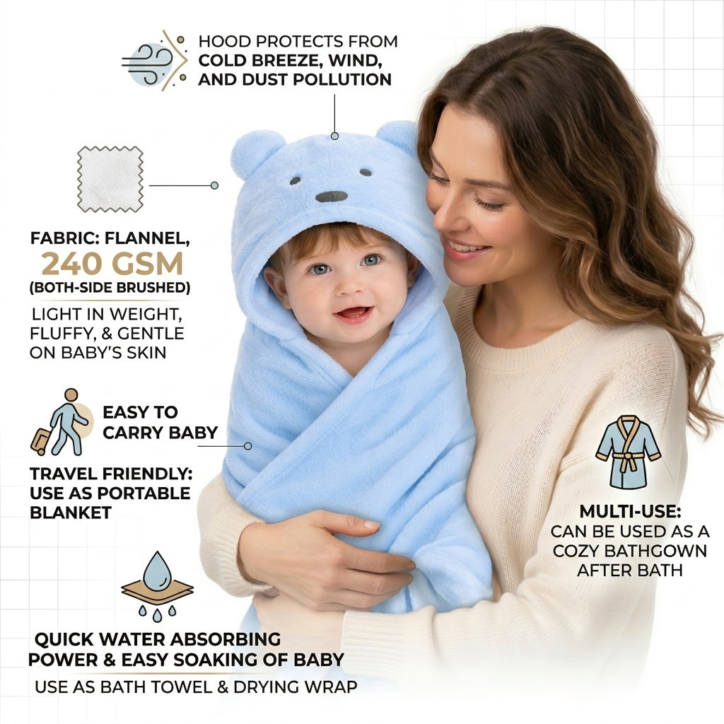 BRANDONN UltraSoft Hooded Baby Bath Towel