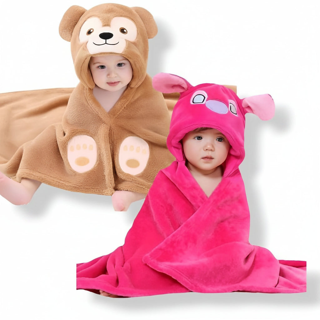 BRANDONN Baby Hooded Swaddle Blanket Combo Pack of 2 for Newborns (0–6 Months, 83 × 80 cm)