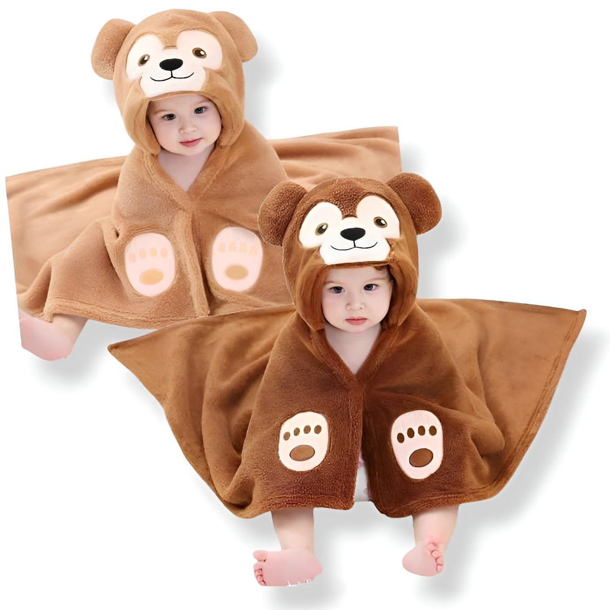 BRANDONN Baby Hooded Swaddle Blanket Combo Pack of 2 for Newborns (0–6 Months, 83 × 80 cm)