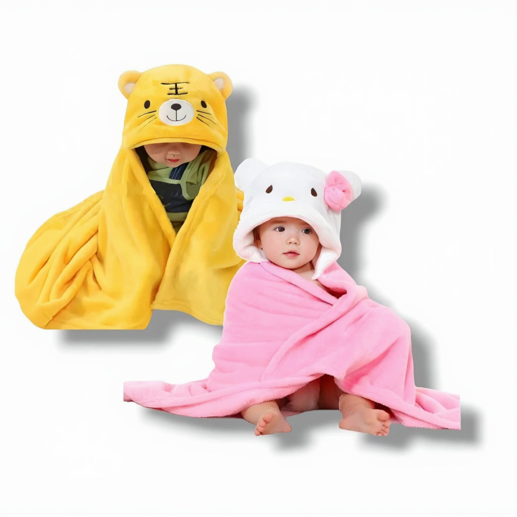 BRANDONN Baby Hooded Swaddle Blanket Combo Pack of 2 for Newborns (0–6 Months, 83 × 80 cm)
