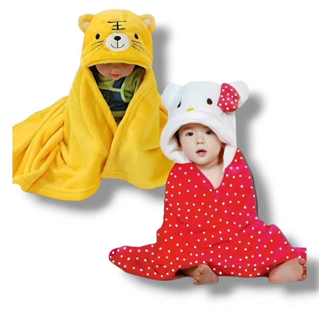BRANDONN Baby Hooded Swaddle Blanket Combo Pack of 2 for Newborns (0–6 Months, 83 × 80 cm)