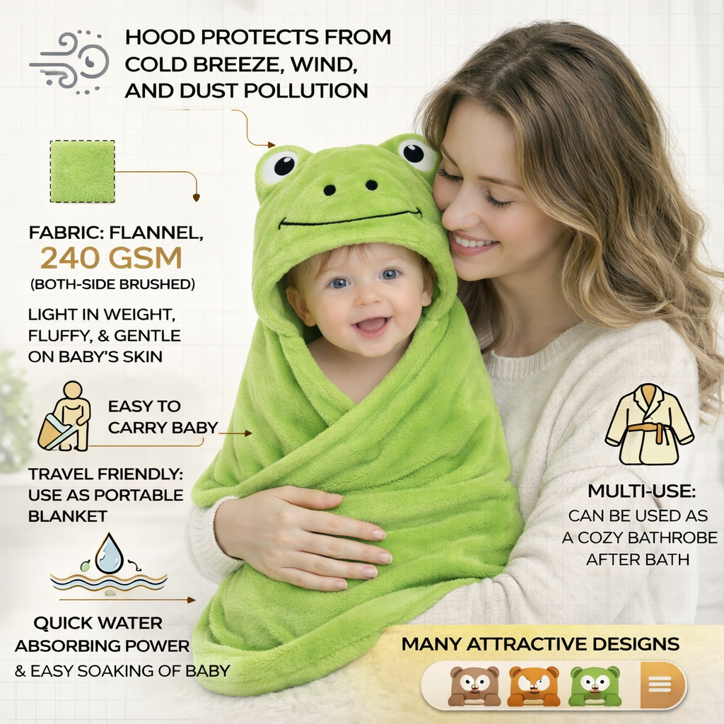 BRANDONN Newborn Hooded Baby Swaddle Blanket – Crib Wrapper (82 x 82 cm, 0–12 Months, 1 Pc)