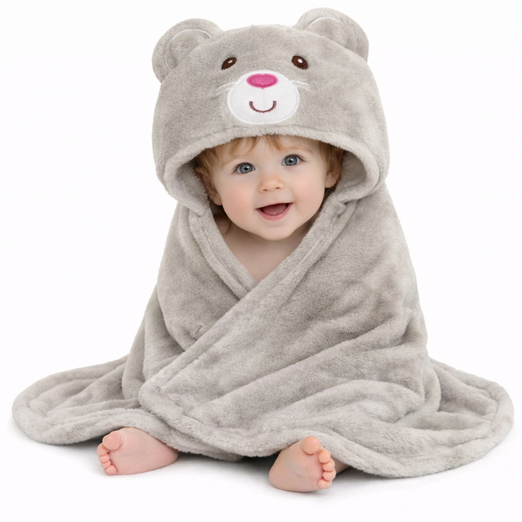 BRANDONN Hooded Newborn Baby Blanket & Swaddle Wrapper, Ultra Soft, 82 x 82 cm, 0–12 Months, Pack of 1