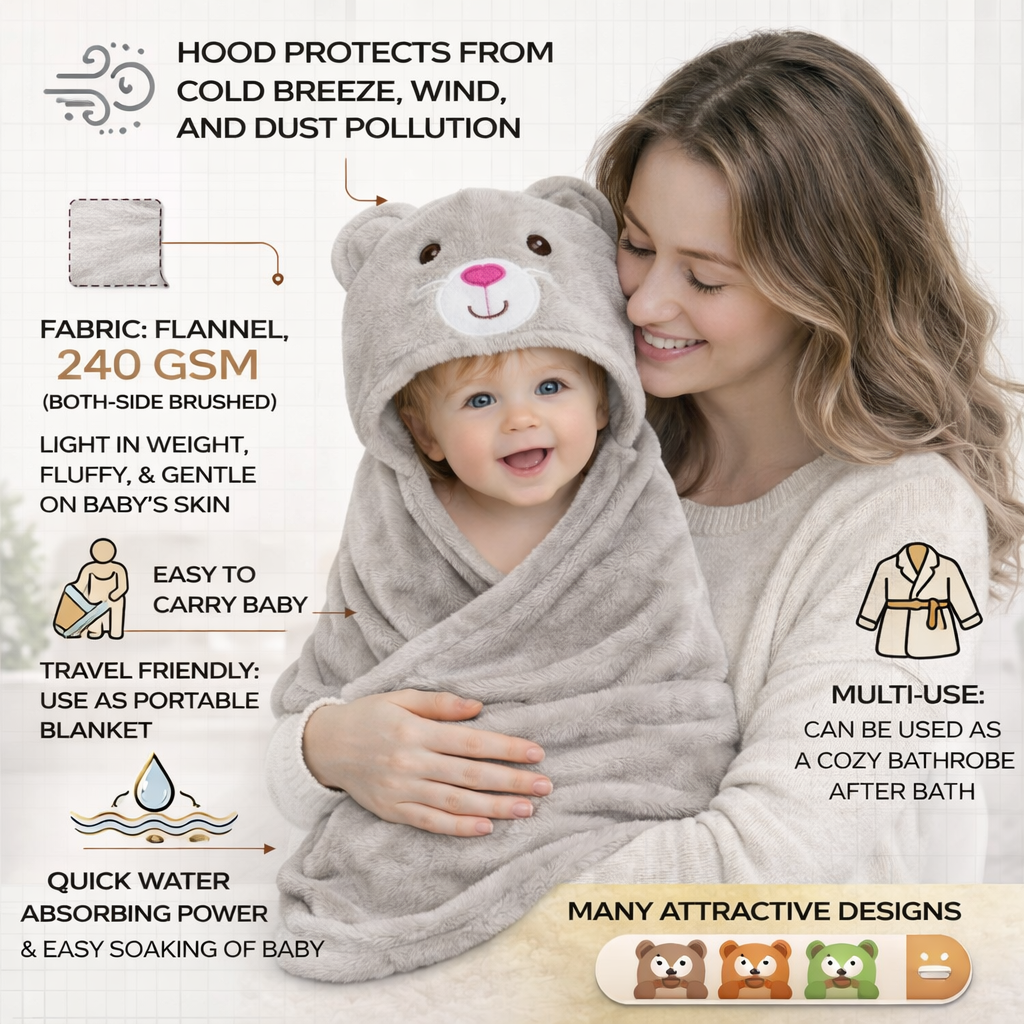 BRANDONN Newborn Hooded Baby Swaddle Blanket – Crib Wrapper (82 x 82 cm, 0–12 Months, 1 Pc)