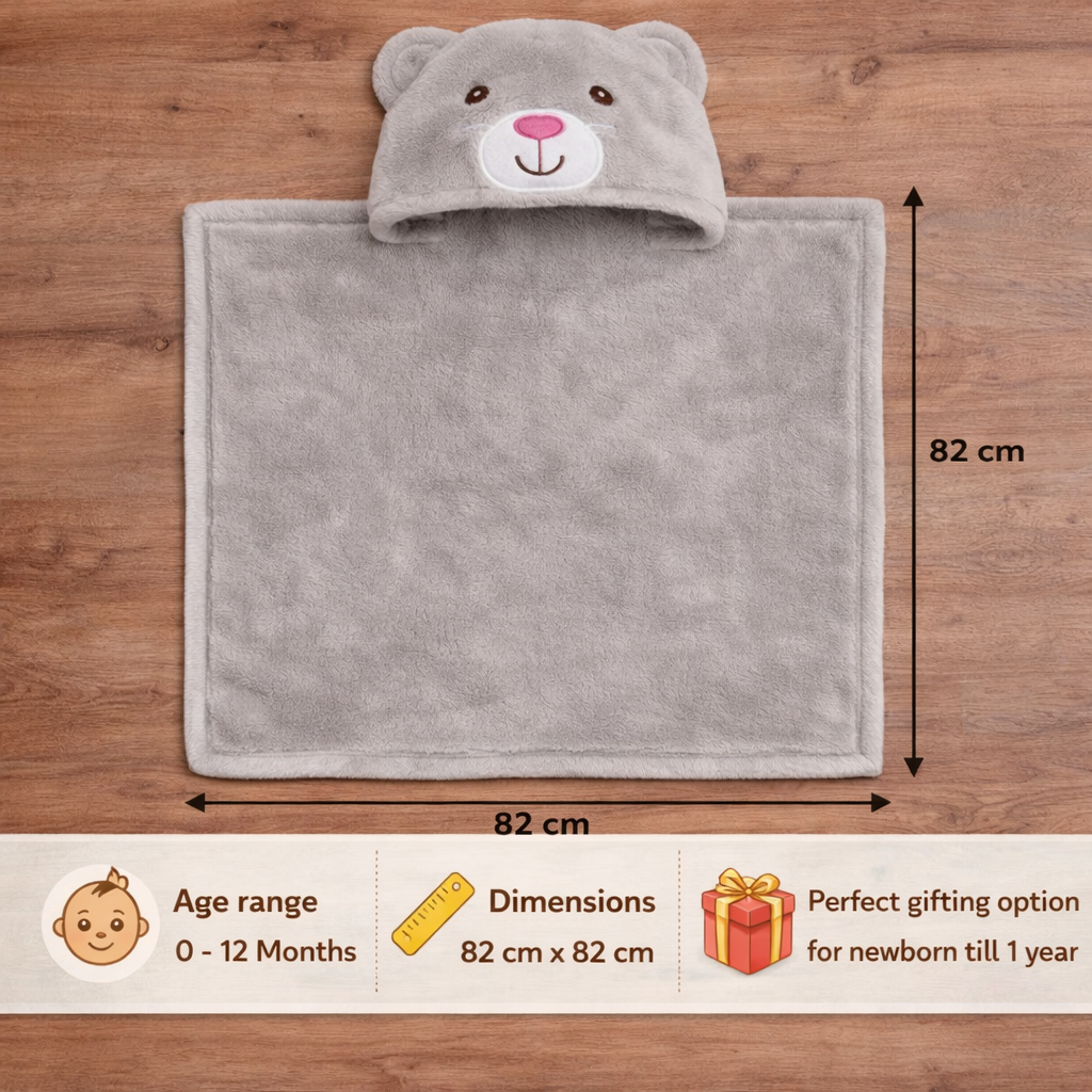 BRANDONN Newborn Hooded Baby Swaddle Blanket – Crib Wrapper (82 x 82 cm, 0–12 Months, 1 Pc)